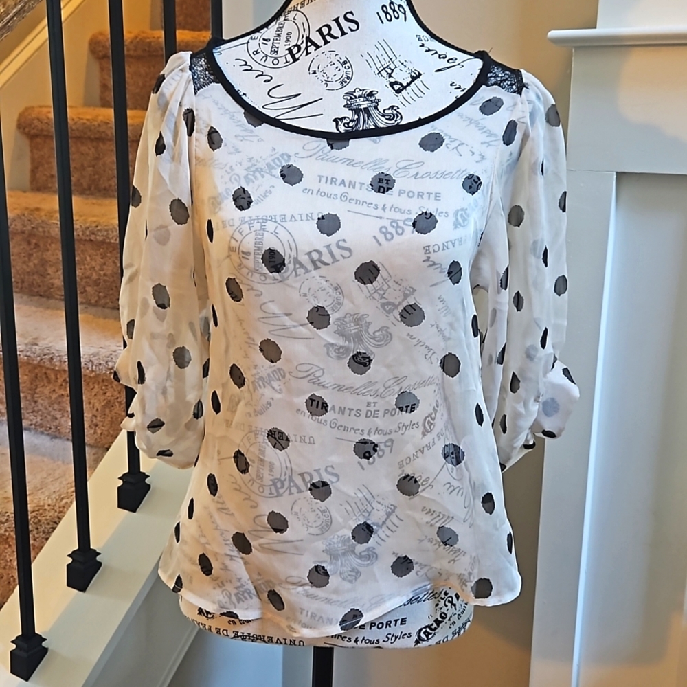 Mono B Cream Top with Black Polka Dots